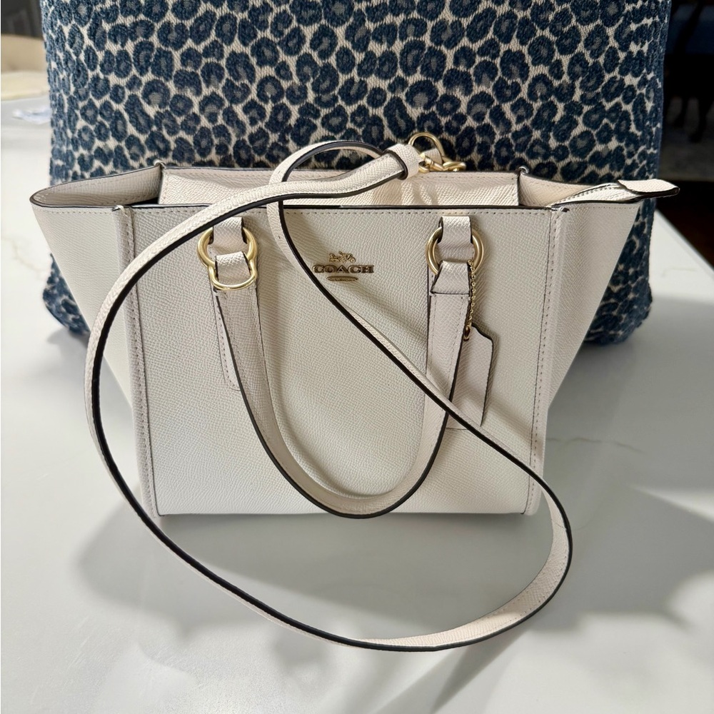 Chalk White Coach Crosby Mini Carryall Satchel with Gold Hardware